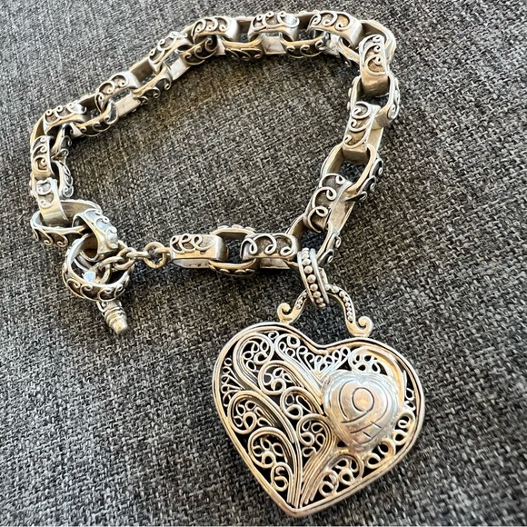 Brighton Treasures .925 Sterling Silver Filgree Heart Toggle Bracelet RARE Bali - Picture 3 of 7